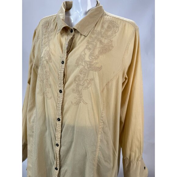 Calvin Klein Jeans Womens Beige Embroidered Button-Up Long Sleeve Shirt 2X - Picture 10 of 16
